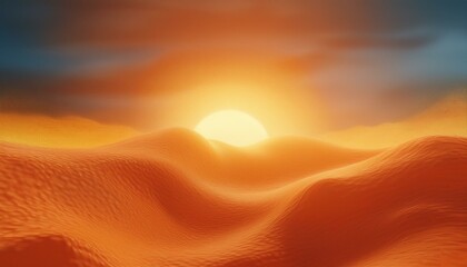 A serene sunset over rolling sand dunes, illuminating the desert landscape with warm, golden hues and a tranquil atmosphere.