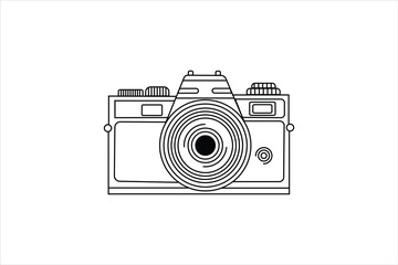 single line art photography camera outline flat vector