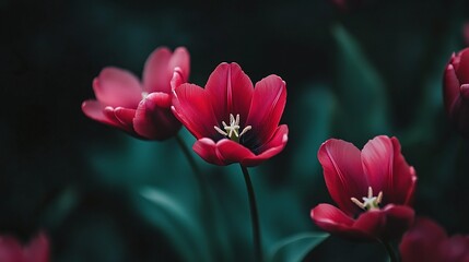 Fototapeta premium Vibrant Close-Up of Colorful Tulips in Bloom for Nature Lovers