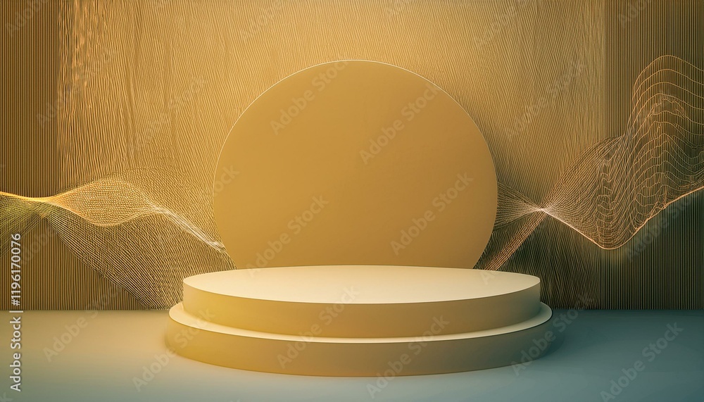Poster a minimalist scene featuring a circular platform against a textured background, creating a modern an