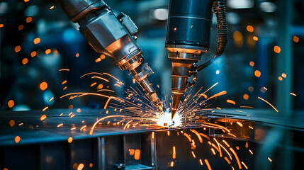 Robotic Welding Sparks and Metal Fabrication, welding robot, industrial robot, automation, manufacturing, factory