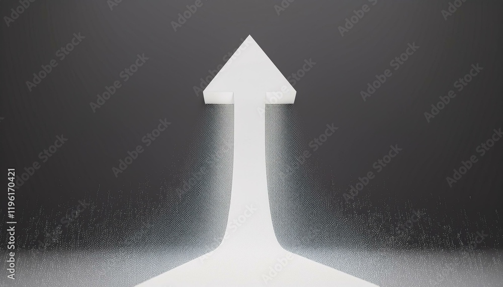Poster a minimalist design featuring a white arrow pointing upward against a dark background, symbolizing p