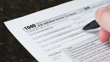 1040 Tax Form, Federal Income Tax Return, Individual Filing Document, Paper Close-Up
