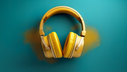 Bright yellow headphones on a vibrant turquoise background, showcasing a modern design with a playful and energetic vibe.