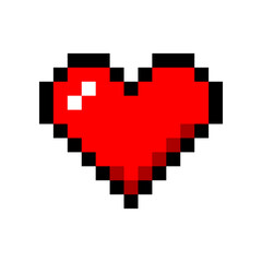 Red heart love pixel art icon flat vector design