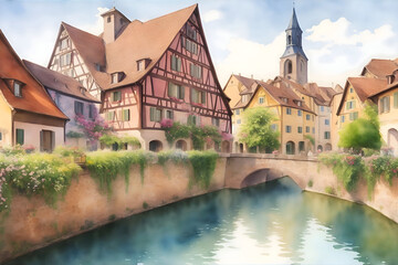 Colmar French Landscape Painting Illustration Art