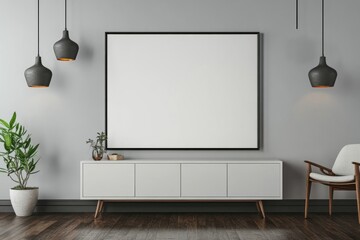 Modern Minimalist Living Room Interior Design with Blank Canvas Mockup