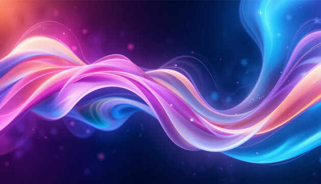 Abstract vibrant waves of glowing colors create a dynamic backdrop.