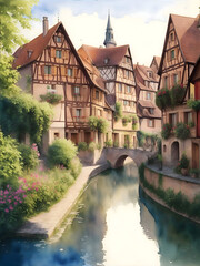 Colmar French Landscape Painting Illustration Art