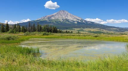 Tranquil Lake Surrounded by Fir Trees Against the Backdrop of Majestic Mountain