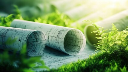 Fototapeta premium Sustainable Building Designs: Eco-Friendly Architecture Plans for Green Living Spaces