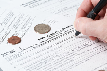 Schedule C, Profit or Loss From Business Form 1040, IRS Tax Document Close-Up