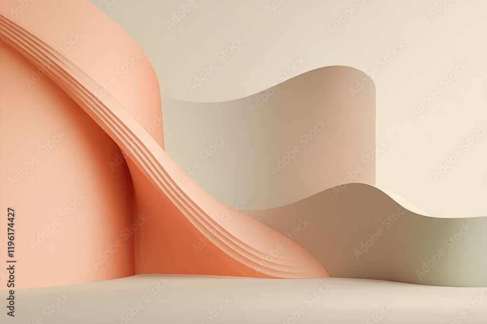 Poster dynamic creative layout with bold intersecting lines and soft gradient effects on neutral backdrop w