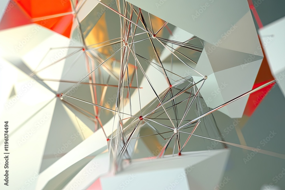 Poster dynamic display of interconnected geometric shapes forming abstract neural network symbolizing thoug