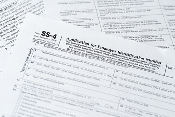 SS-4 Form, Application for Employer Identification Number, IRS Tax Document Close-Up