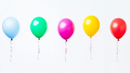 A metaphorical representation of modern lifestyle, colorful balloons against a white background, Celebration scene