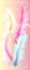 Obraz premium A colorful feathery design with pink, blue, and white feathers. The feathers are arranged in a way that creates a sense of movement and flow. Scene is one of beauty and grace