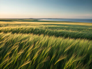 Obraz premium field of wheat. field, sky, wheat, landscape, agriculture, farm, summer, nature, grass, green, sunset, crop, blue, grain, meadow, rural, yellow, sun, countryside, cloud, plant, clouds, barley, sunligh
