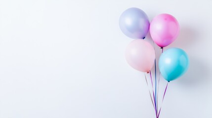 A metaphorical representation of modern lifestyle, colorful balloons against a white background, Celebration scene