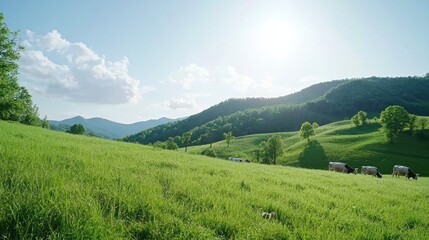 Obraz premium Sunny Day on a Lush Green Pasture