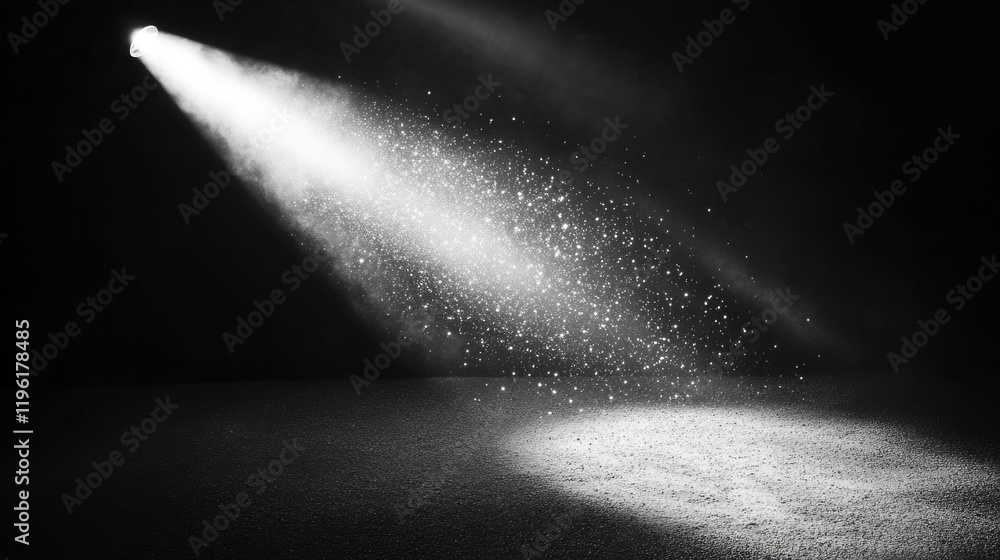 Aufkleber spotlight beam illuminating particles in darkened environment creating abstract and minimalistic com