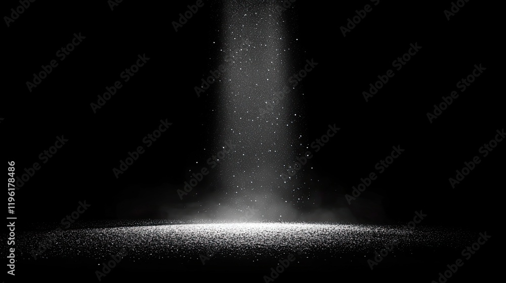 Poster spotlight beam illuminating particles in darkened environment creating abstract and minimalistic com