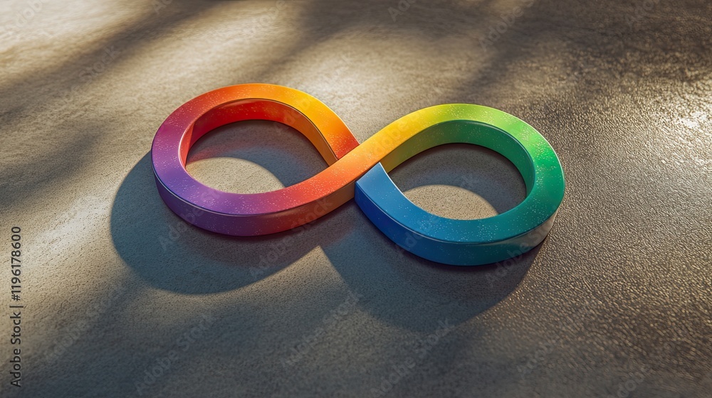 Aufkleber symbolic depiction of rainbow-colored infinity loop placed neatly on smooth matte surface with faint