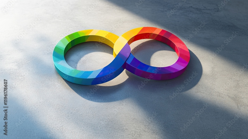Aufkleber symbolic depiction of rainbow-colored infinity loop placed neatly on smooth matte surface with faint