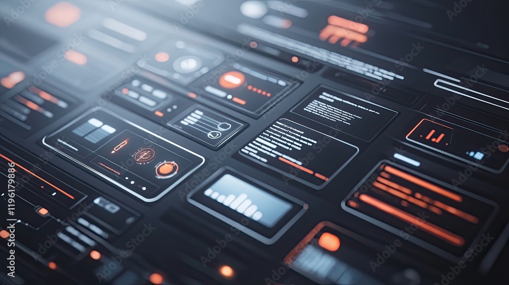 Poster 3d-inspired dashboard layout with floating ui cards soft light accents and clear copy space for cust