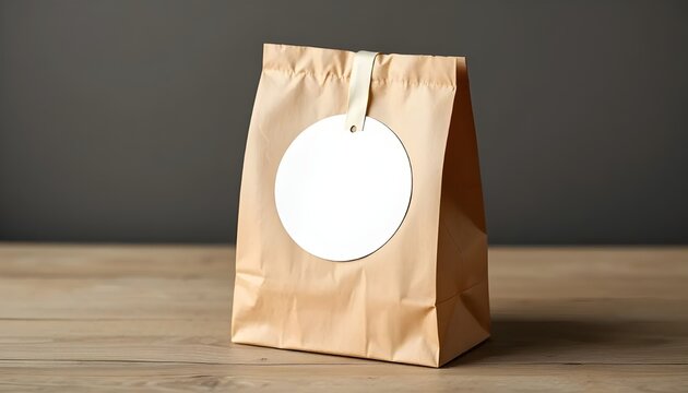 Round blank sticker mockup, circle tag mock up on kraft paper gift bag,blank,box,shop,sale