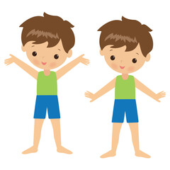 Cute little boy gymnast vector cartoon illustration