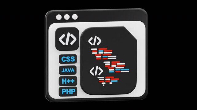 3D Animation of Coding Error with Warning Symbol, Alpha Channel