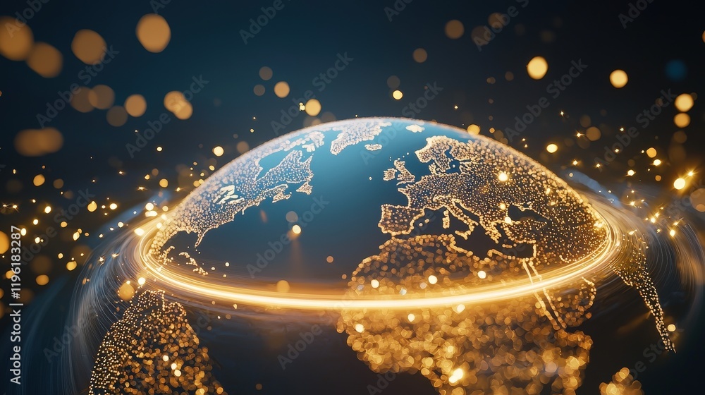 Poster a glowing path of letters leading to a radiant globe of unity