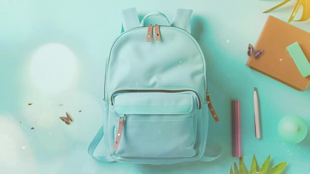 top view blue bag backpack seamless looping overlay 4k virtual video animation background