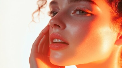 Radiant Beauty: A Close-Up Portrait of a Woman with Glowing Skin