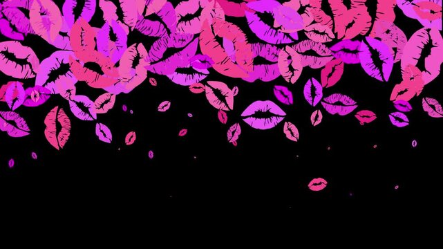 Pink Kissing Lips Transition with transparent background.  Romantic Kiss wipe with alpha channel