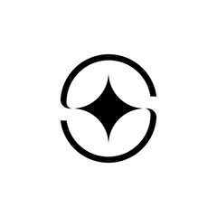 S and star, or light or spark logo. Modern style black logo.