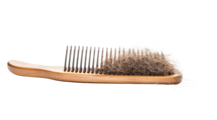 PNG, Concept of hair loss, combed hair, isolated on white background, generated by Generative AI technology.
