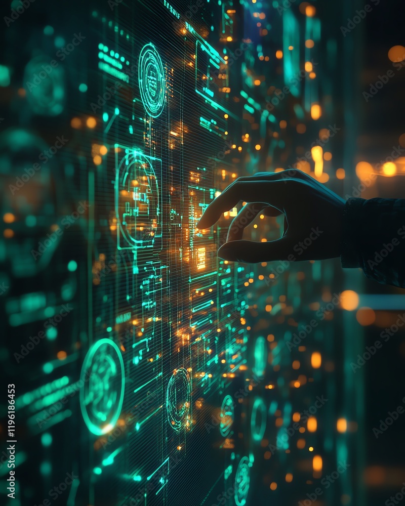Aufkleber a person interacting with advanced virtual interface panels