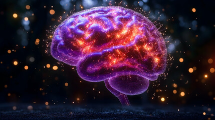 Illuminated Brain Network, human brain, neural network, neurons, synapses, neurology