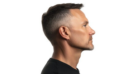 Fototapeta premium PNG, Hair loss concept, man with alopecia, isolated on white background, generated by Generative AI technology.