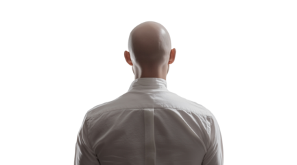 PNG, Hair loss concept, man with alopecia, isolated on white background, generated by Generative AI technology.