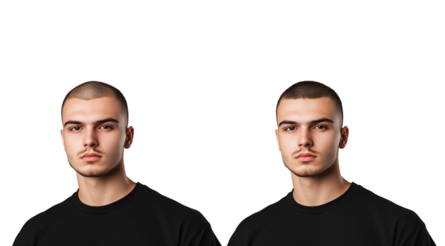 PNG, Concept of hair loss, treatment result - before, after, isolated on white background, generated by Generative AI technology.