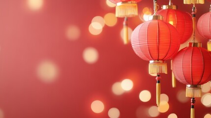 Celebrating chinese new year red lanterns urban festival festive atmosphere close-up view background banner