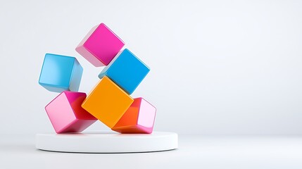 Fototapeta premium Colorful Cubes on White Platform