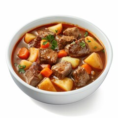 A hearty beef stew with tender chunks of meat, potatoes, and carrots