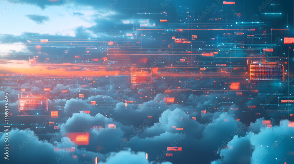 Poster a cloudscape filled with digital systems and remote access nodes – visualizing 