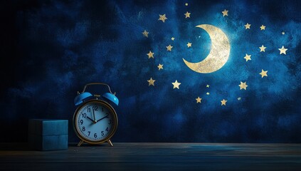 Alarm Clock Shows Nighttime, Moon, and Stars: Peaceful Sleep and Dreamscapes