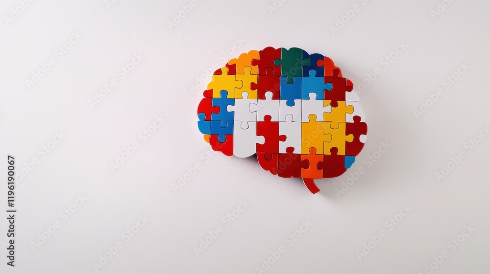 Poster abstract brain-shaped puzzle formed from sudoku grids and logic patterns