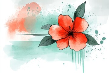 rectangular watercolor floral frame, thin sides, with white background 